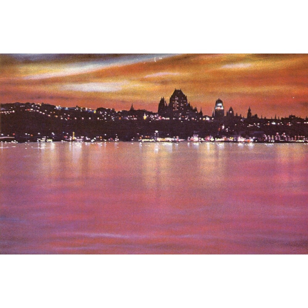Quebec City Canada, City Skyline from Levis at Twilight, Vintage Postcard